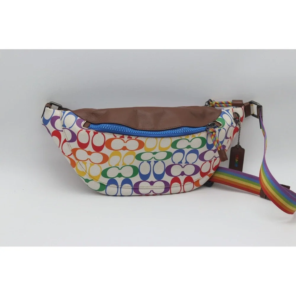 Coach Pride Rainbow Signature C Belt Bag Brown Leather Fanny Pack Crossbody - Picture 3 of 10
